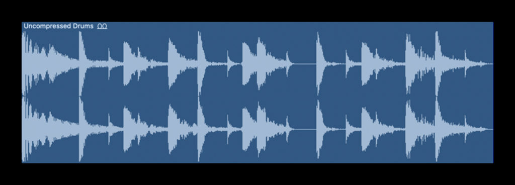 The waveform of an uncompressed drum loop