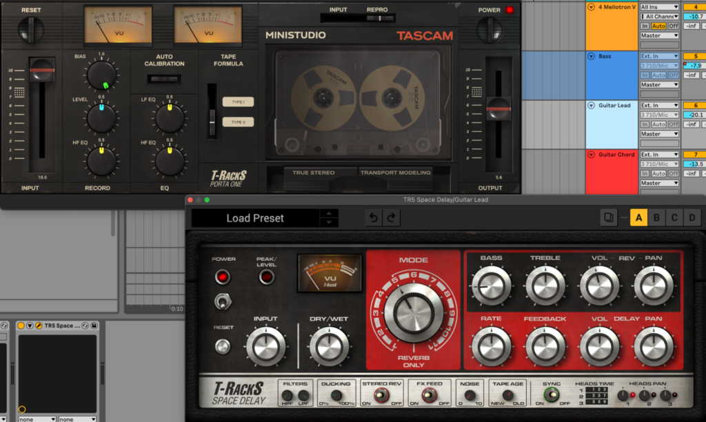 T-RackS' Tascam Porta ONE and Space Delay plugins (from "How tape machines shape the lo-fi sound" on the Splice blog).