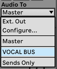 The “Audio To” menu of the source track in Ableton Live.