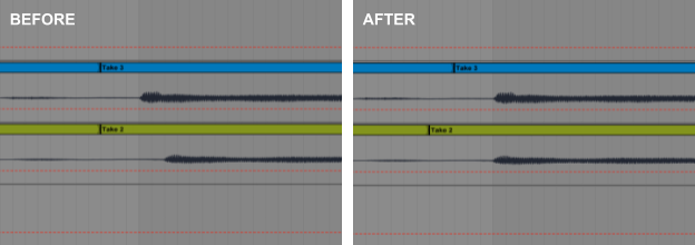 Adjusting the timing of different recordings for vocal comping